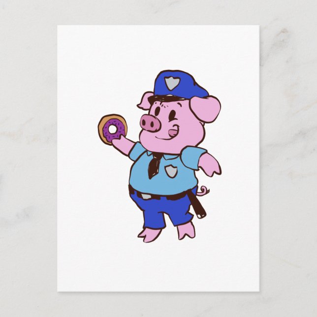 Carte Postale Un policier des cochons mange une beigne | choisir (Devant)