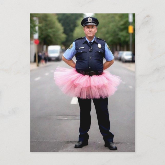 Carte Postale Un policier portant un Tutu rose (Devant)