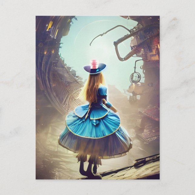 Carte Postale Un portail amusant Alice steampunk AI généré de l' (Devant)