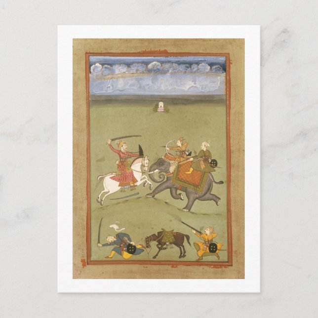 Carte Postale Un prince combattant ses ennemis sur un éléphant,  (Devant)