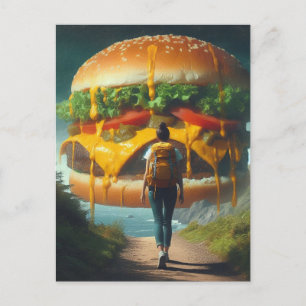Carte Postale Un randonneur surréaliste rêve de Cheeseburger géa