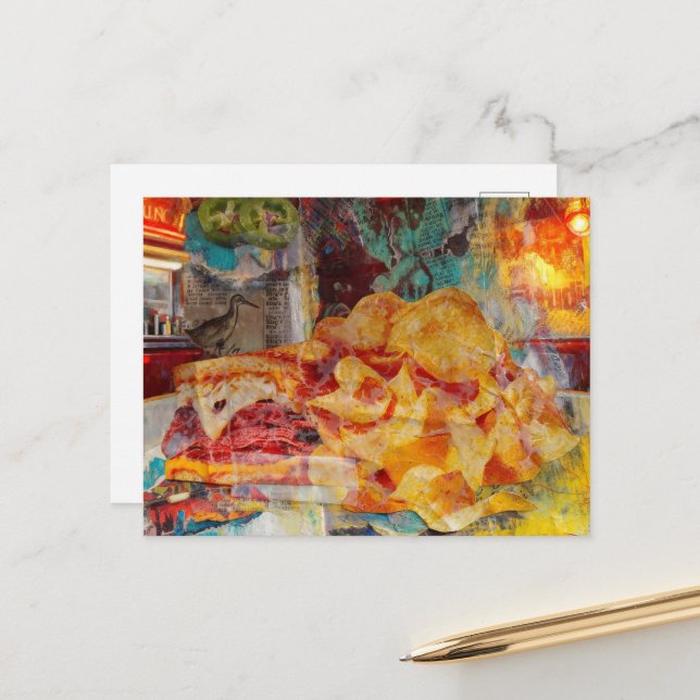 Carte Postale Un sandwich et des frites en collage multimédia (Devant/Arrière en situation)