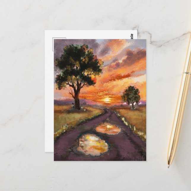 Carte Postale Un soir de pluie soleil couchant. (Devant/Arrière en situation)