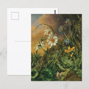 Carte Postale Un sol forestier avec des pâquerettes, des primevè