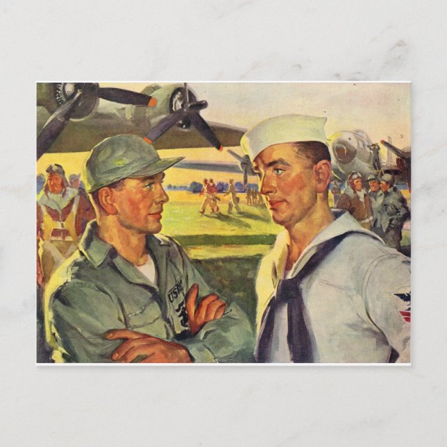 Carte Postale Un soldat de la Seconde Guerre mondiale rencontre  (Devant)