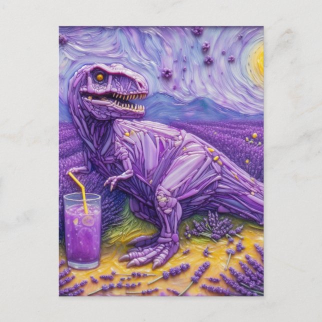 Carte Postale Un T-Rex violet avec de la limonade lavande  (Devant)
