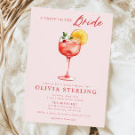 Carte Postale Un toast à la mariée Fête des mariées rose et roug<br><div class="desc">Toast à la future mariée avec des invitations à la douche nuptiale à thème cocktail. Customisez l'invitation avec vos détails pour en faire votre propre !</div>