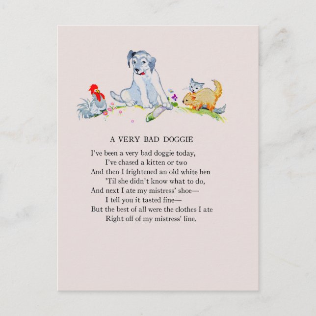 Carte Postale Un très mauvais chien, poème et dessin (Devant)