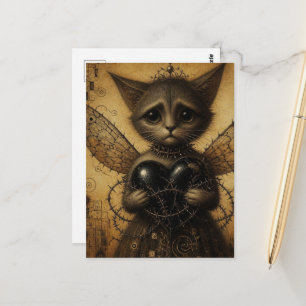 Carte Postale Un triste chaton avec un cœur barbelé noir brisé