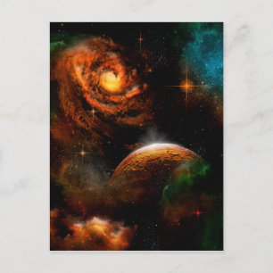 Carte Postale Un univers merveilleux avec la planète et les étoi