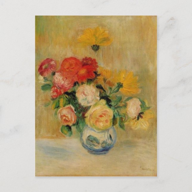 Carte Postale Un vase de Renoir de roses et de dahlias (Devant)