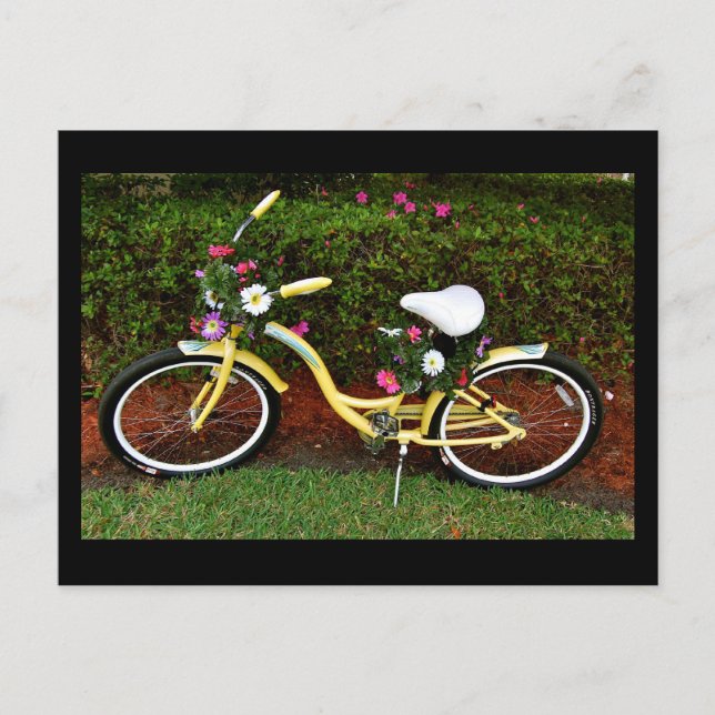 Carte Postale Un vélo jaune recouvert de fleurs - dos drôle (Devant)