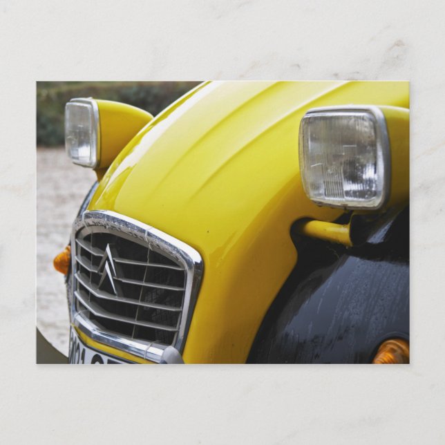 Carte Postale Un vieux Citroen noir et jaune 2CV 2 CV, détail (Devant)