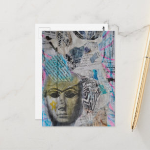 Carte Postale Un visage de pierre Collage de médias mixtes abstr