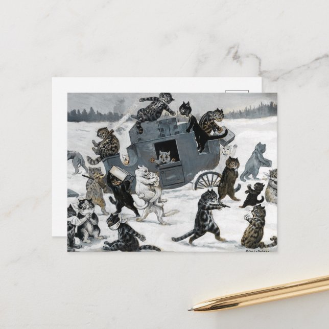 Carte Postale Un vol sur la route par Louis William Wain (Devant/Arrière en situation)