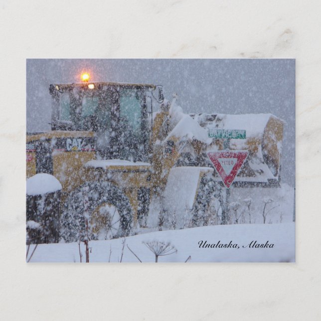 Carte Postale Unalaska, Alaska :  Défricher la neige. (Devant)