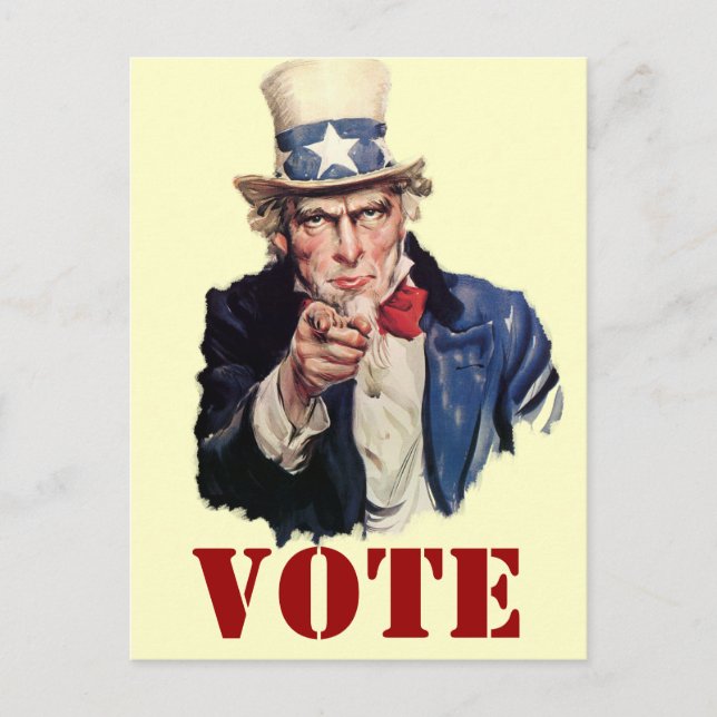 Carte Postale Uncle Sam Patriotic VOTE Designs (Devant)
