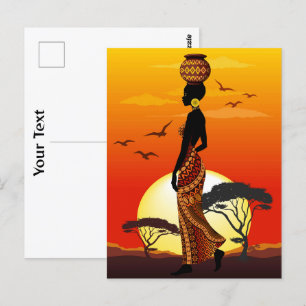 Carte Postale Une belle femme africaine Silhouette sur les solei