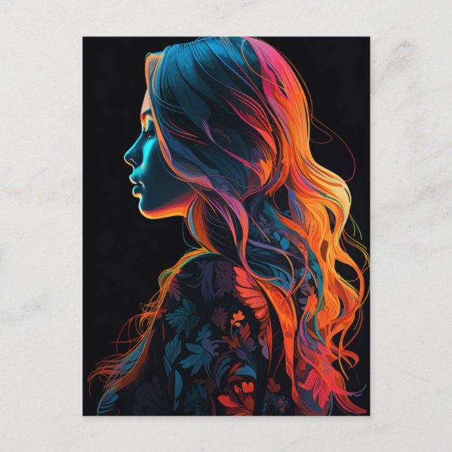 Carte Postale Une belle femme en chemise fleurie (Devant)