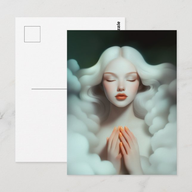 Carte Postale Une Belle Femme Méditant Dans Les Nuages (Devant / Derrière)
