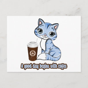 Carte Postale Une bonne journée commence avec du café Les chat