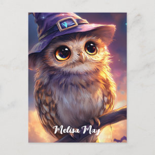 Carte Postale Une chouette portant un Casquette sorcier