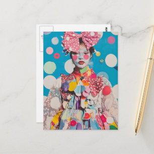 Carte Postale Une dame colorée avec un grand nœud et des pois