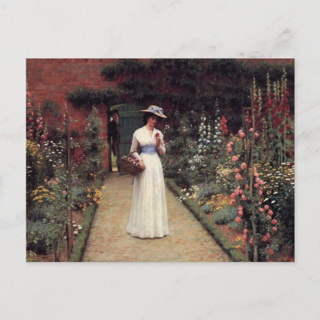 Carte Postale Une dame dans une peinture à l'huile de jardin (Devant)