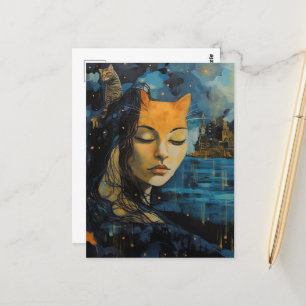 Carte Postale Une dame de chat dans la ville