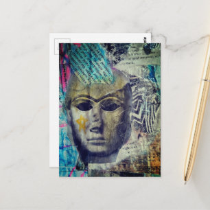 Carte Postale Une dame de pierre visage Abstrait Collage de médi
