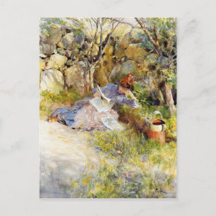 Carte Postale Une dame lit un journal