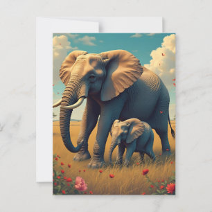 Carte Postale Une douce maman sentimentale et un éléphant de béb