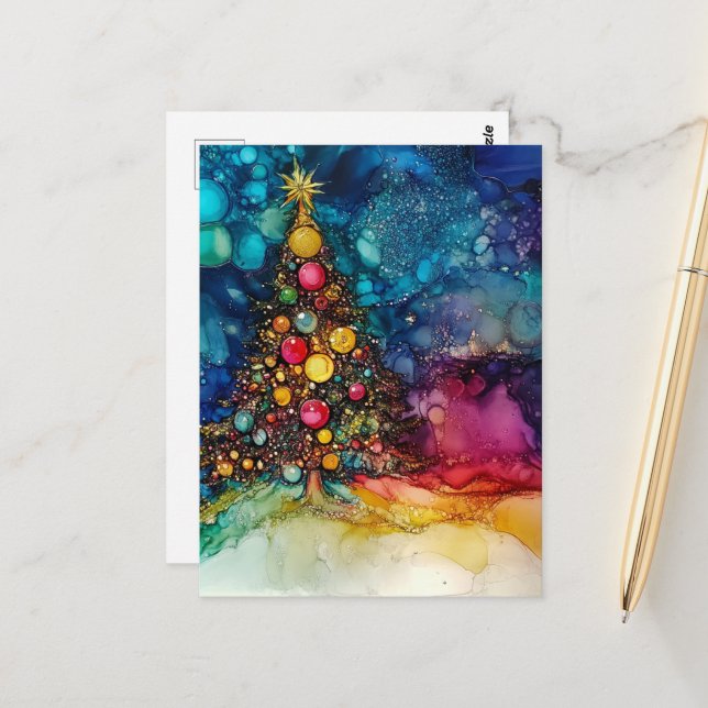 Carte Postale Une encre d'alcool d'arbre de Noël (Devant/Arrière en situation)