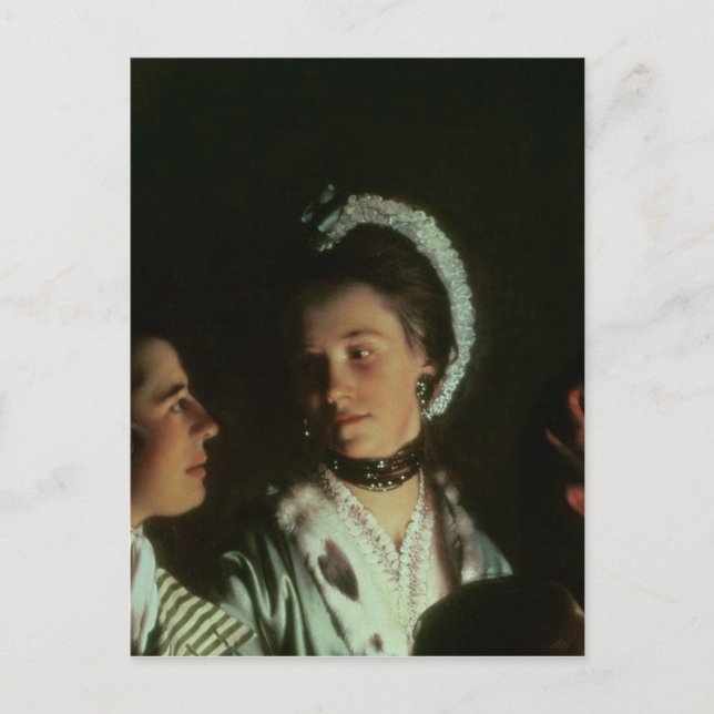 Carte Postale Une expérience sur un oiseau dans la pompe à air,  (Devant)