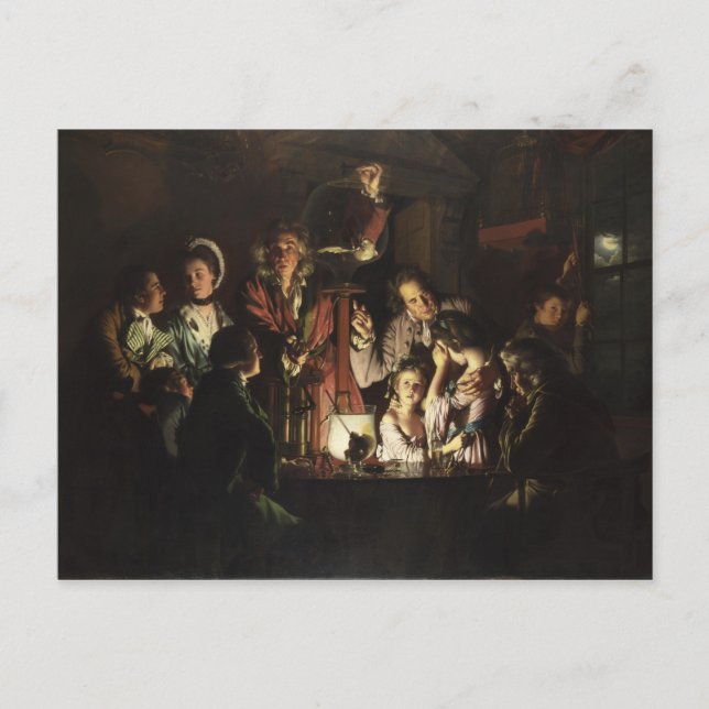 Carte Postale Une expérience sur un oiseau dans une pompe à air  (Devant)