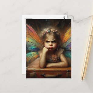 Carte Postale Une fée adorable et agacée avec une valise