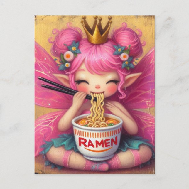 Carte Postale Une fée mangeant du Ramen (Devant)