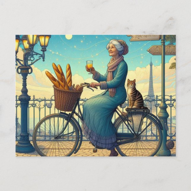 Carte Postale Une femme à vélo (Devant)