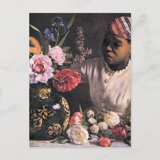 Carte Postale Une femme africaine plantant des fleurs dans un va (Devant)