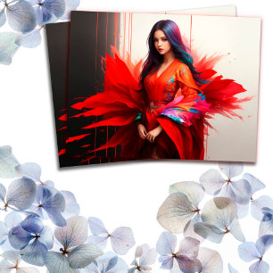 Carte Postale Une femme asiatique kimono brune décoration art mo