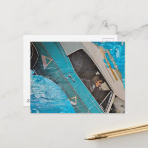 Carte Postale Une femme au volant rétro Collage de médias mixtes