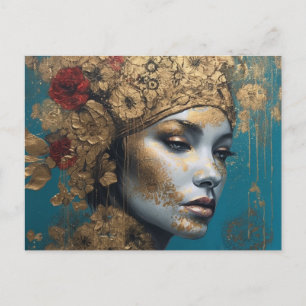 Carte Postale Une femme avec de l'or et des fleurs
