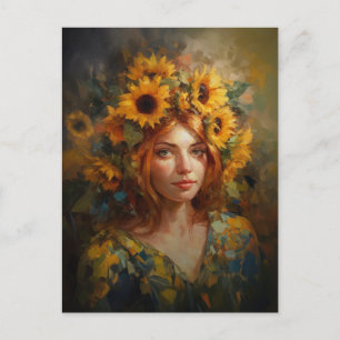Carte Postale Une femme avec des tournesols dans les cheveux