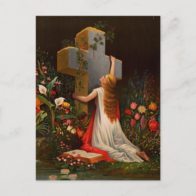 Carte Postale Une femme avec une croix prie (Devant)