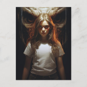 Carte Postale Une femme blonde et un démon