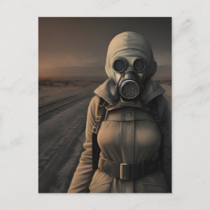 Carte Postale Une femme dans un masque à gaz art apocalyptique