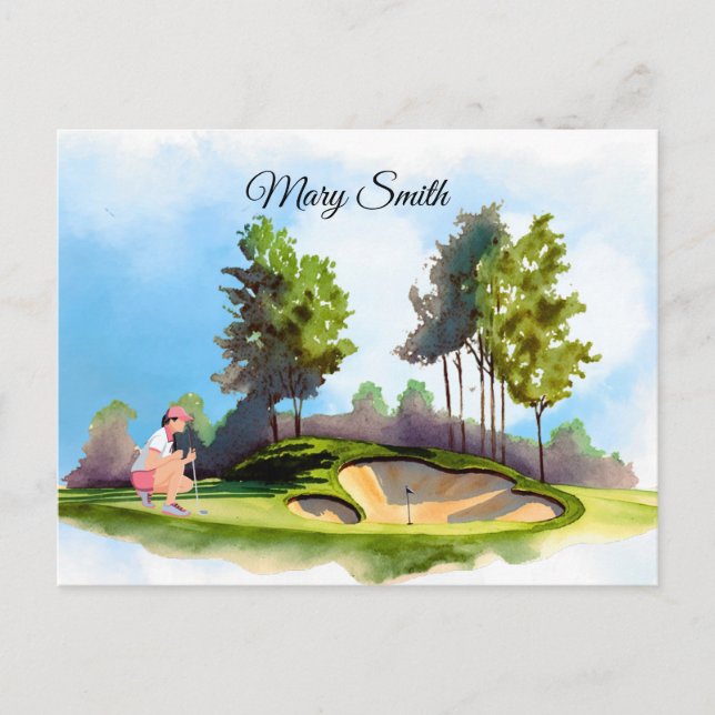Carte Postale Une femme de golf joue au golf (Devant)