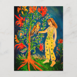 Carte Postale Une femme debout à côté d'un arbre fantastique