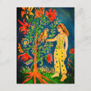 Carte Postale Une femme debout à côté d'un arbre fantastique