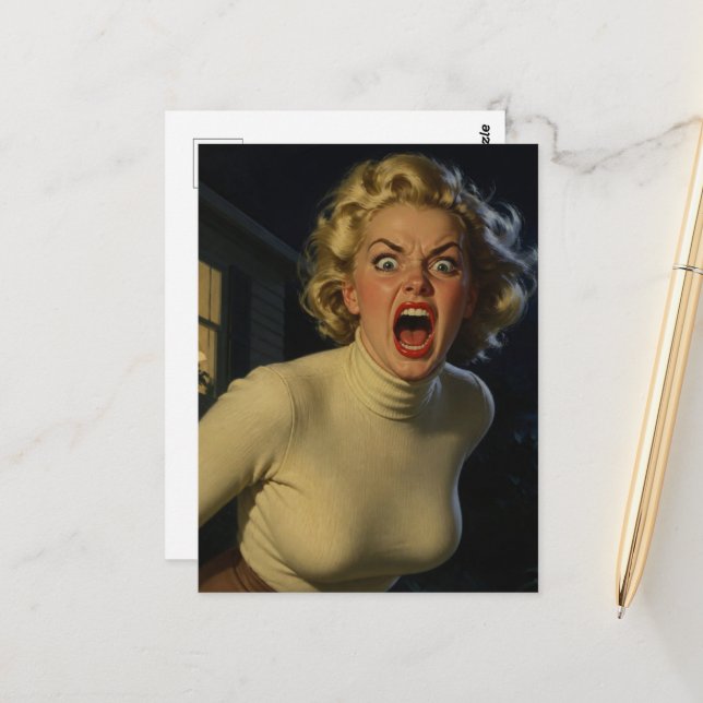 Carte Postale Une femme en colère (Devant/Arrière en situation)